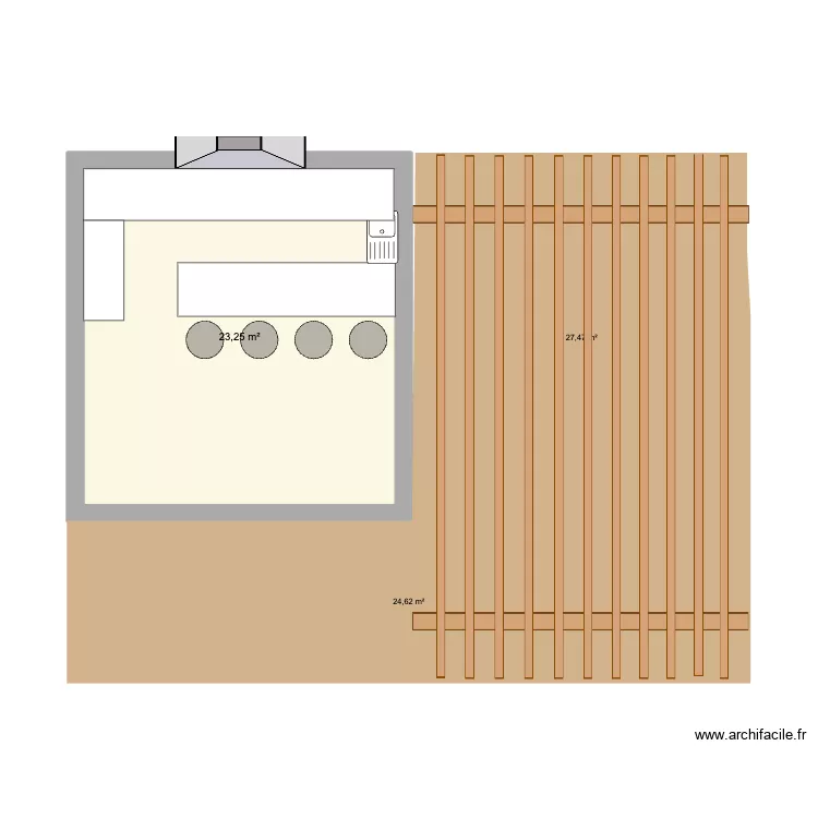 cuisine d &eacute;t&eacute; 1. Plan de 1  et 23 m²