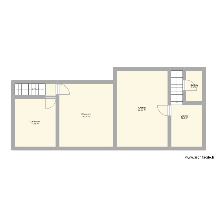 étage grosage. Plan de 6 pièces et 71 m2
