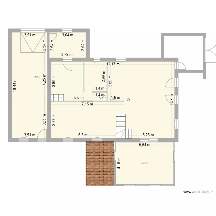 RdC. Plan de 3 pièces et 161 m²