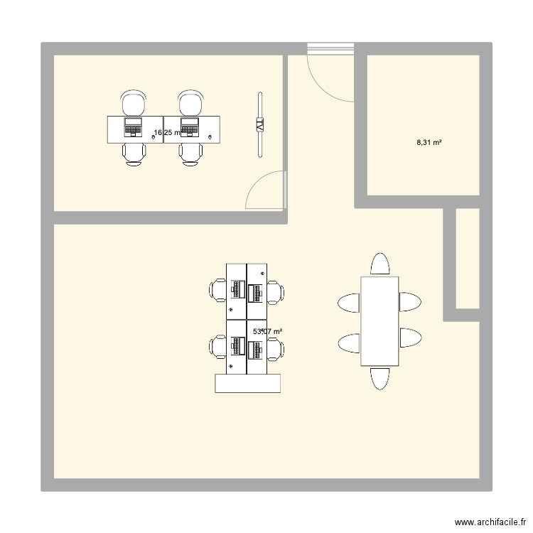 proposition d'aménagement bureau Dardilly LBAI. Plan de 3 pièces et 78 m2