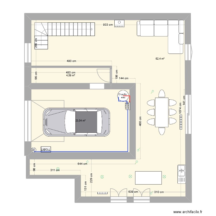 plan st genis sous sol escalier. Plan de 3 pièces et 90 m2