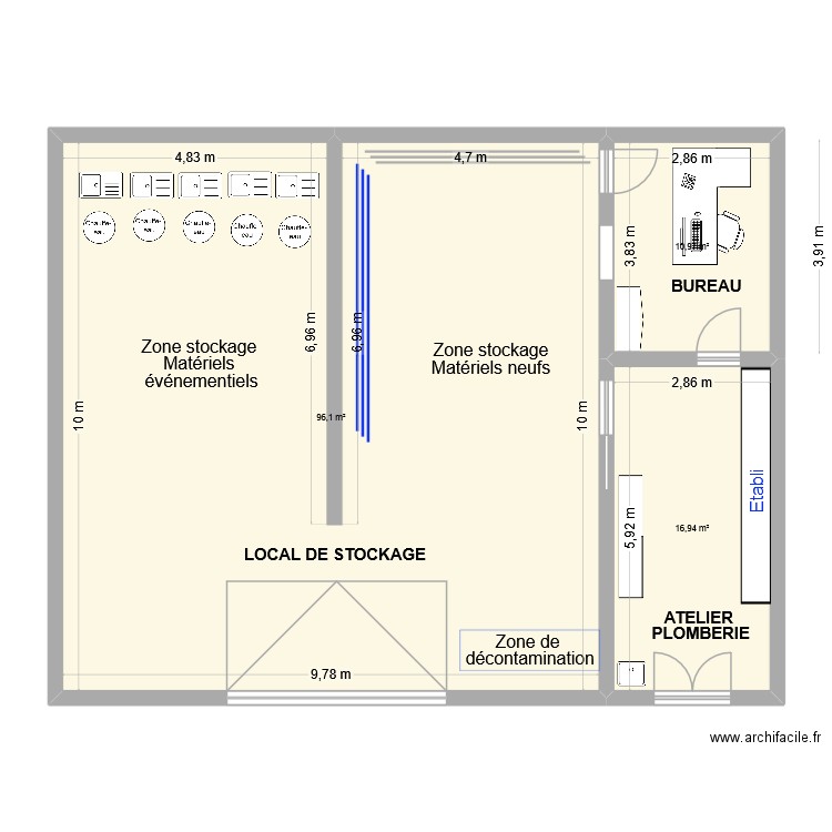 plomberie. Plan de 3 pièces et 124 m2