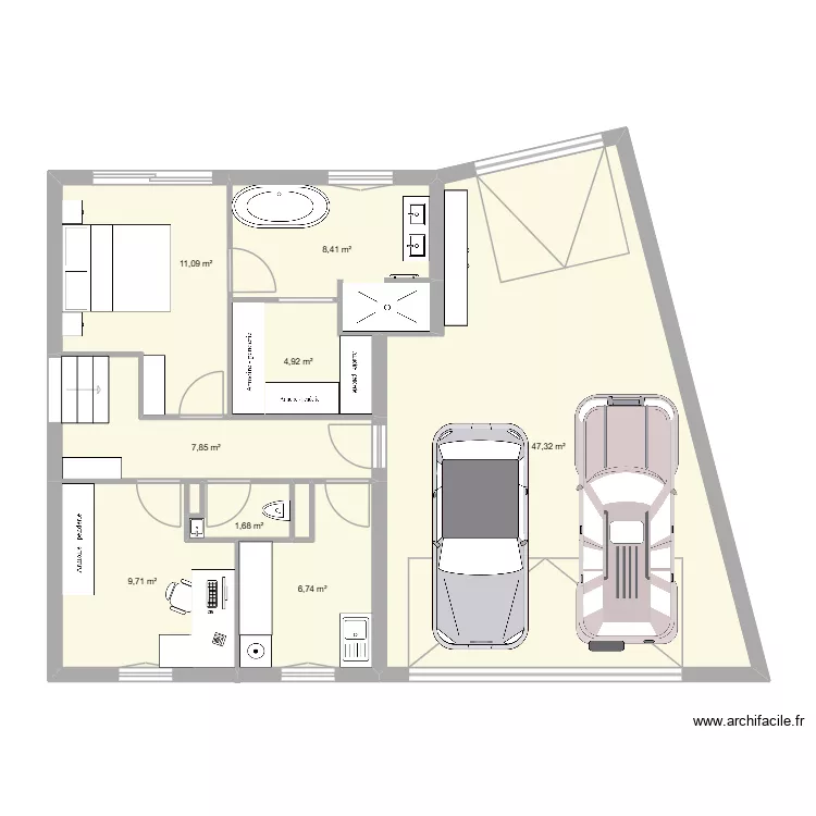 Id&eacute;e extension. Plan de 10  et 98 m²