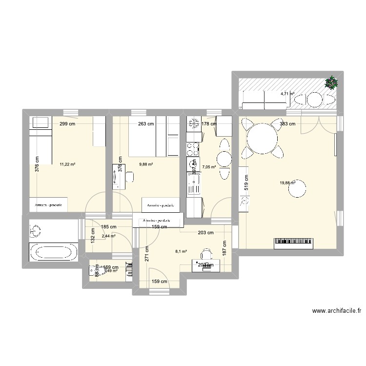 Appart 2. Plan de 8 pièces et 65 m2