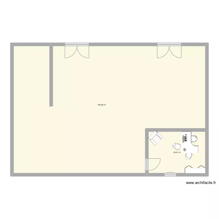 magasin. Plan de 2  et 166 m²