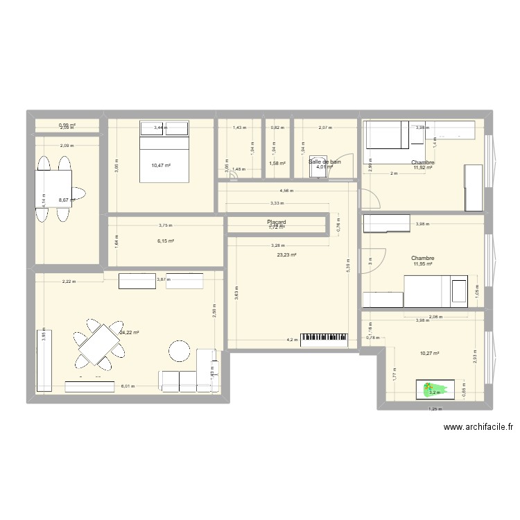 Appartement Aimé. Plan de 12 pièces et 115 m2