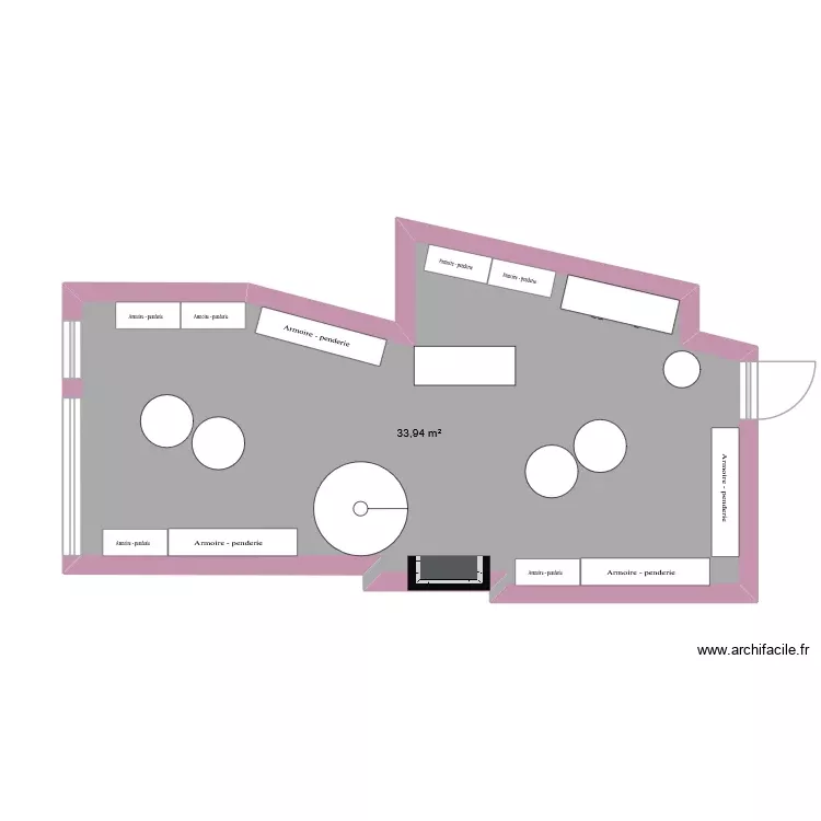 Comptoir. Plan de 1 Pièce et 34 m²