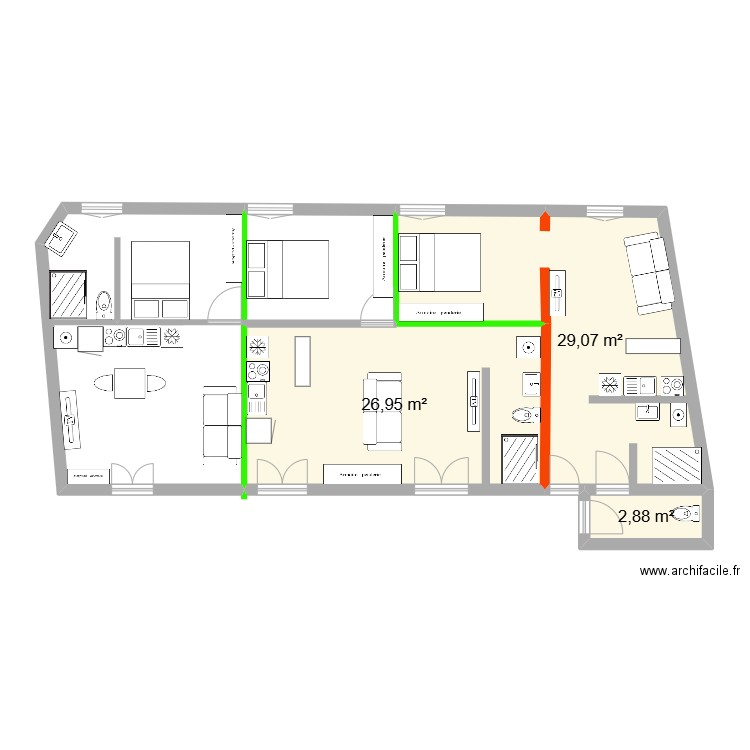 MESDAMES rdc. Plan de 9 pièces et 250 m2