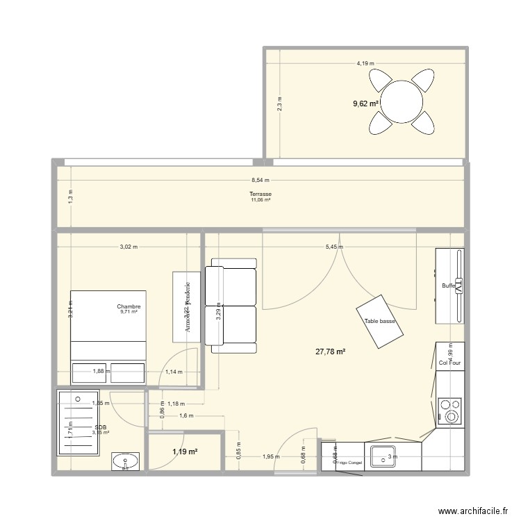 T2 179K 74montee_ouvert. Plan de 6 pièces et 63 m2