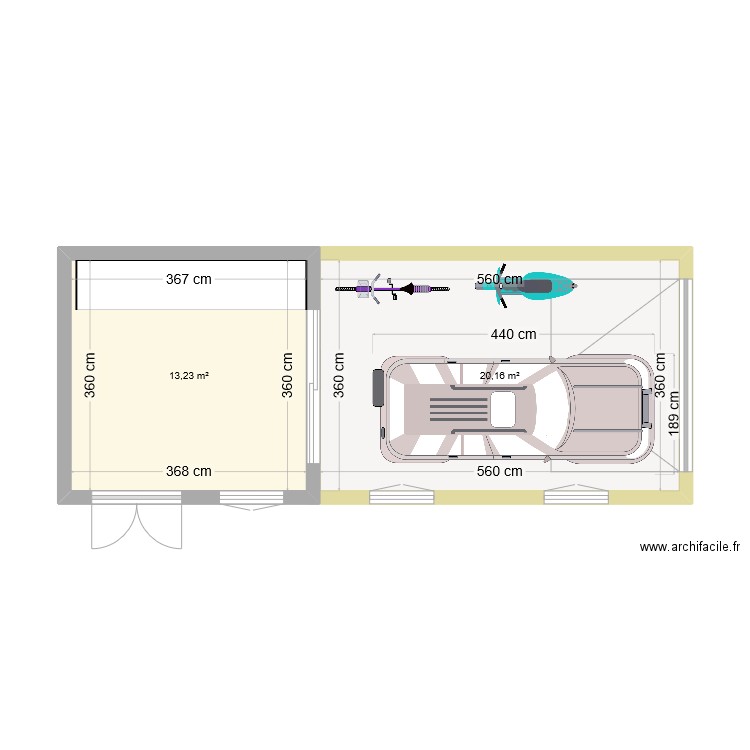 garage 20m aurel. Plan de 2 pièces et 33 m2