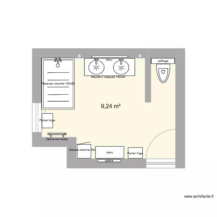 SDB 1. Plan de 1  et 9 m²