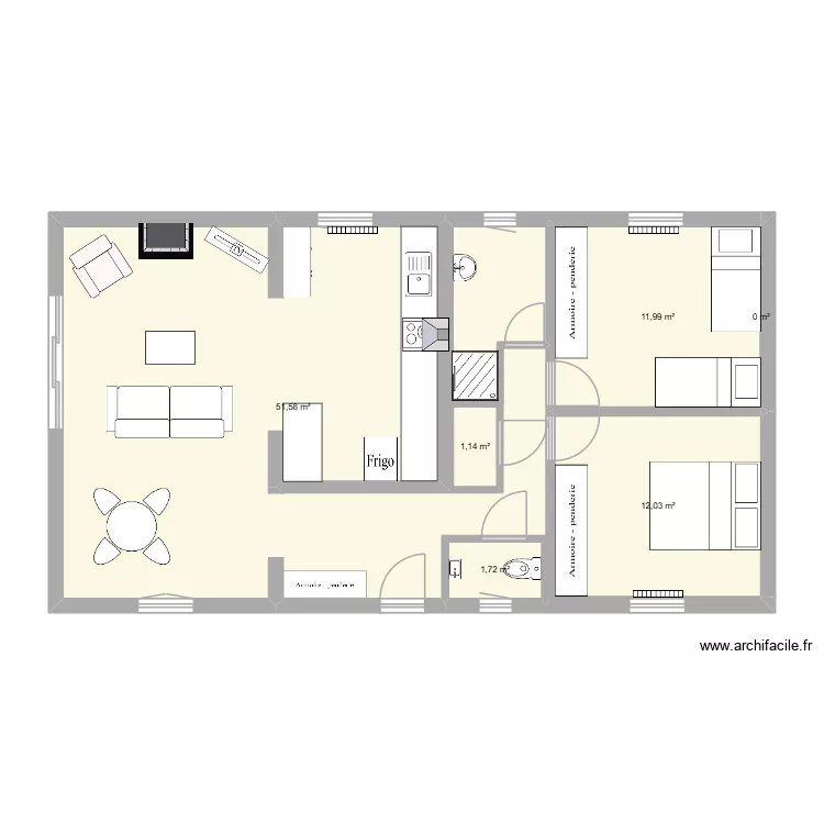agencement appart. Plan de 6 pièces et 80 m²
