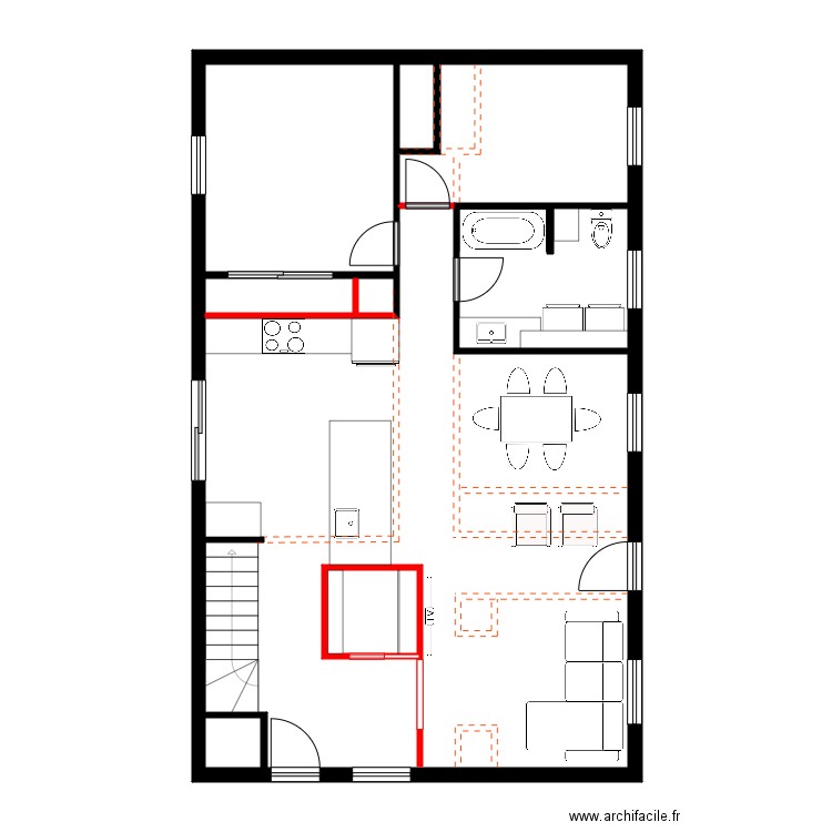 lavigueur rdch1. Plan de 5 pièces et 90 m2