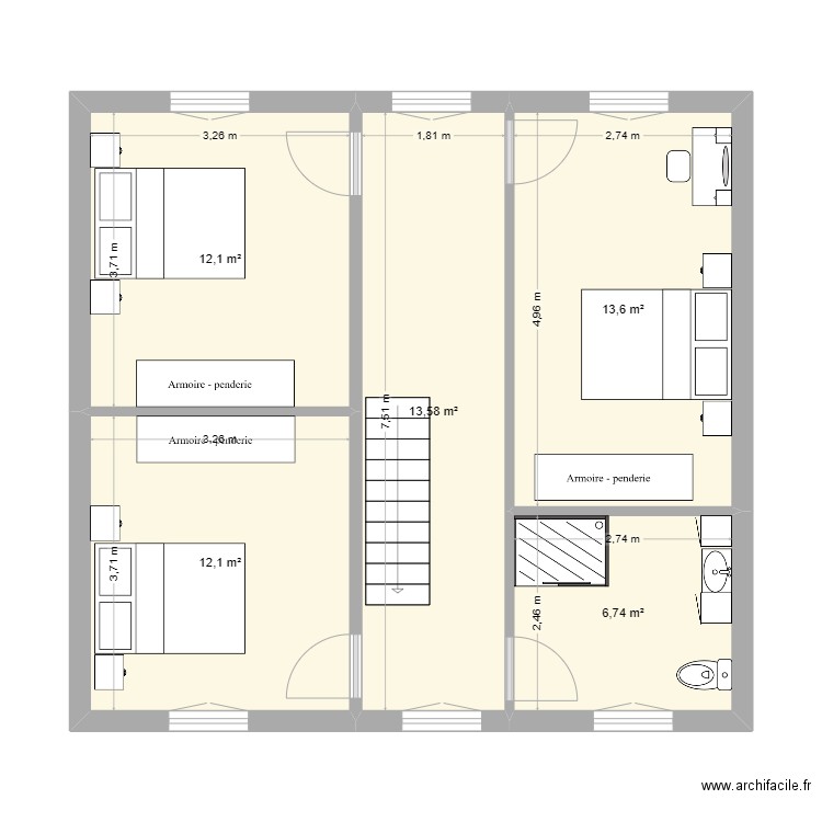 maison fexhe le haut clocher etage. Plan de 5 pièces et 58 m2