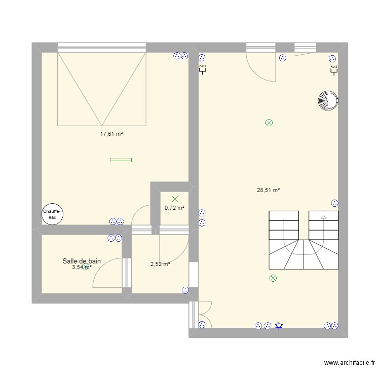 rdc 2050. Plan de 5 pièces et 53 m2