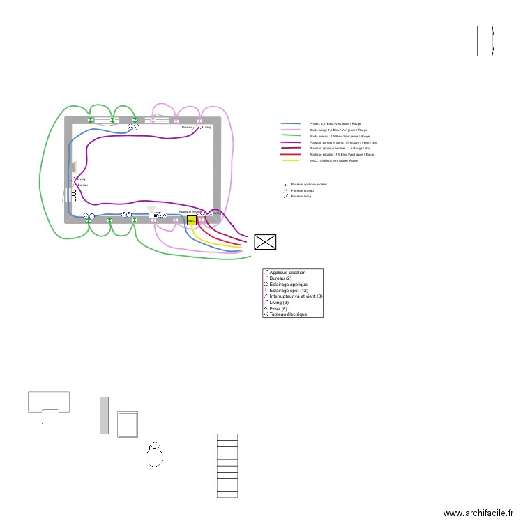 Bureau optimisé. Plan de 1 pièce et 20 m2