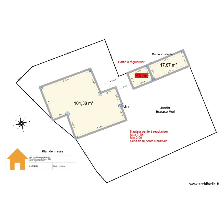 Plan de masse. Plan de 3 pièces et 129 m2