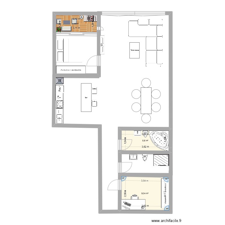 peseux. Plan de 3 pièces et 19 m2