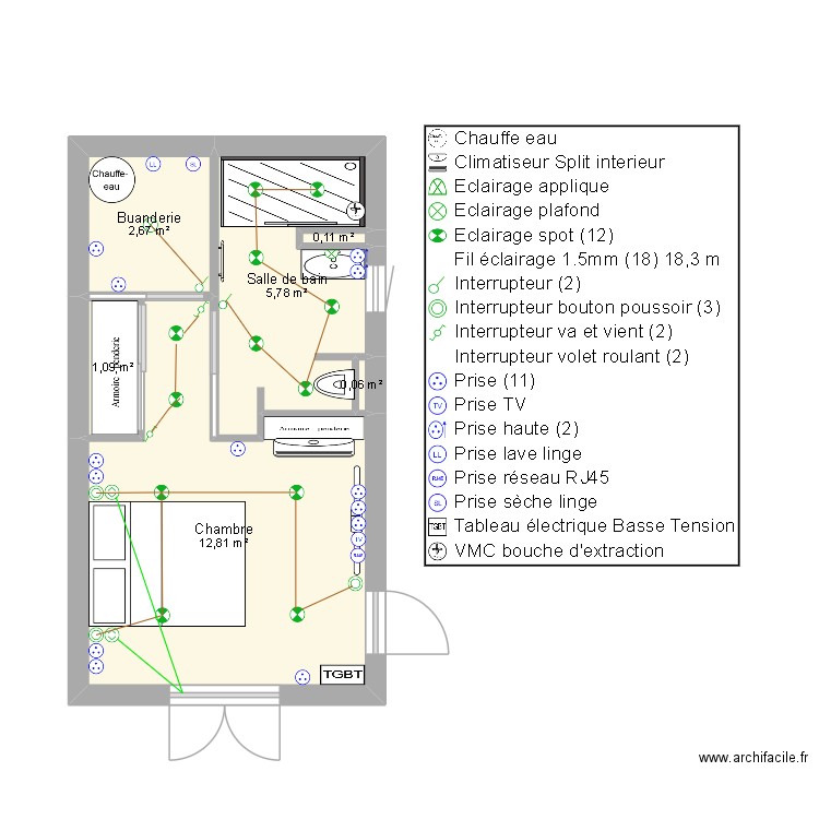 Leati. Plan de 6 pièces et 23 m2