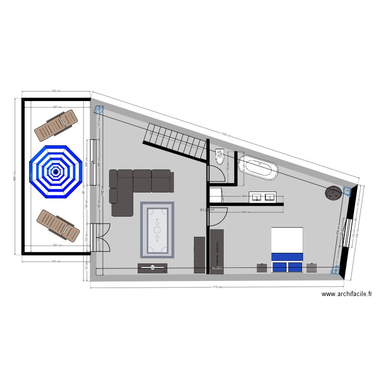 DANILOVIC COUPE ETAGE N°7. Plan de 1 pièce et 61 m2