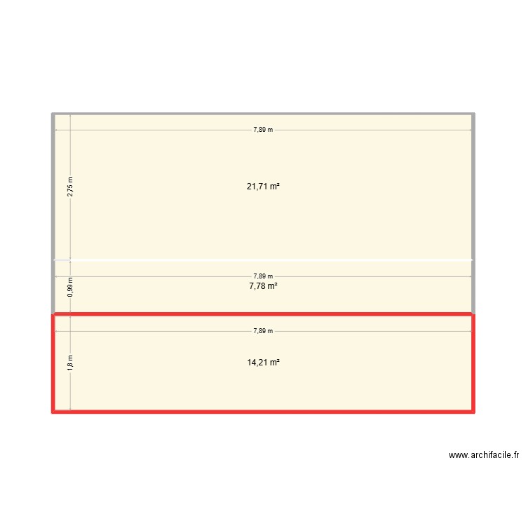 PLAN DE COUPE FACE ARRIERE. Plan de 3 pièces et 44 m2