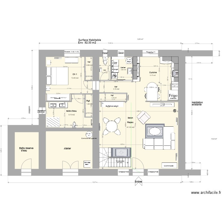 Loft Agrandissement R de C 6.bis/E. Plan de 2 pièces et 97 m2
