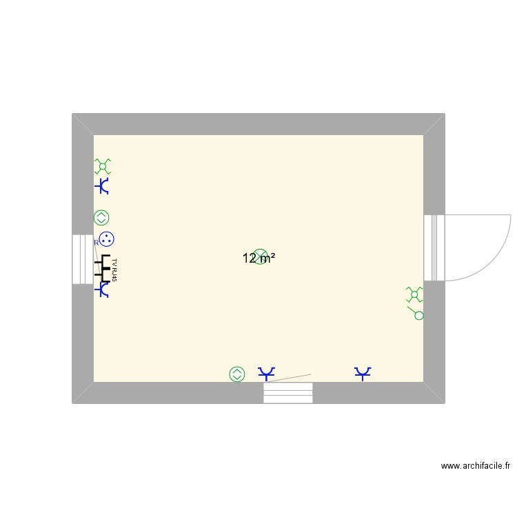 Chambre cellule 3D. Plan de 1 pièce et 12 m2