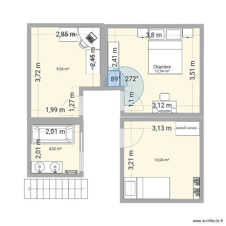 Maison chambre. Plan de 4 pièces et 36 m2
