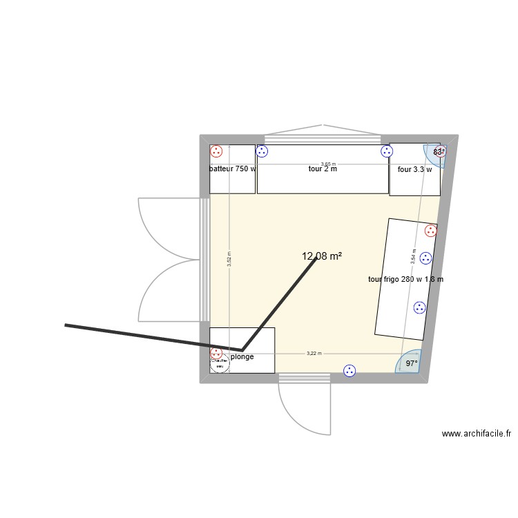 labo. Plan de 1 pièce et 12 m2