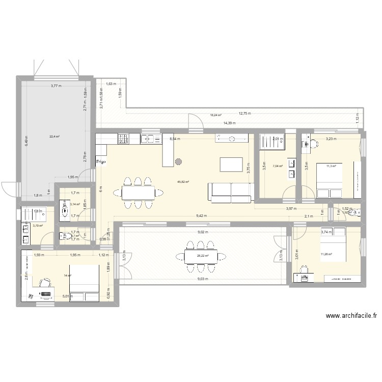 plan plain pied 2. Plan de 12 pièces et 168 m2