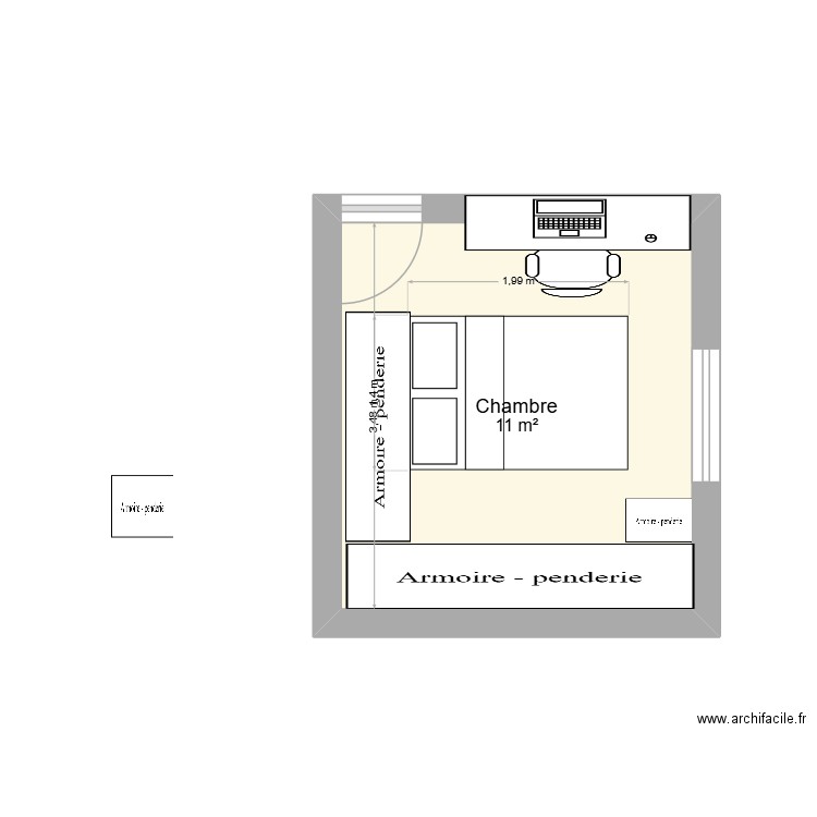 Bureau Nohanent. Plan de 1 pièce et 11 m2