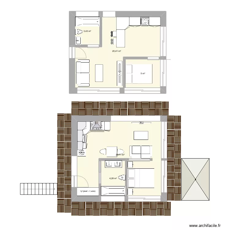 Studio 30m2. Plan de 
