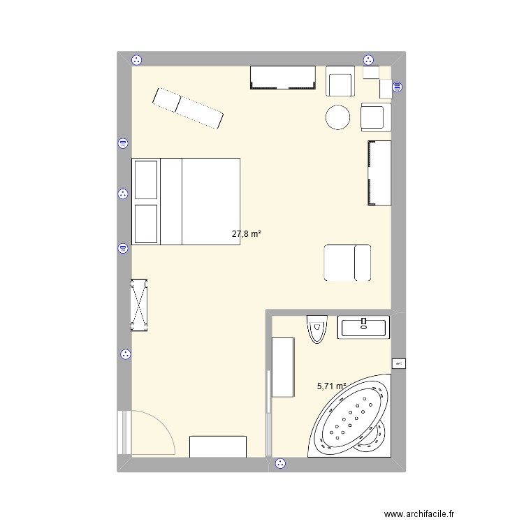 salle de jeu. Plan de 2 pièces et 34 m2