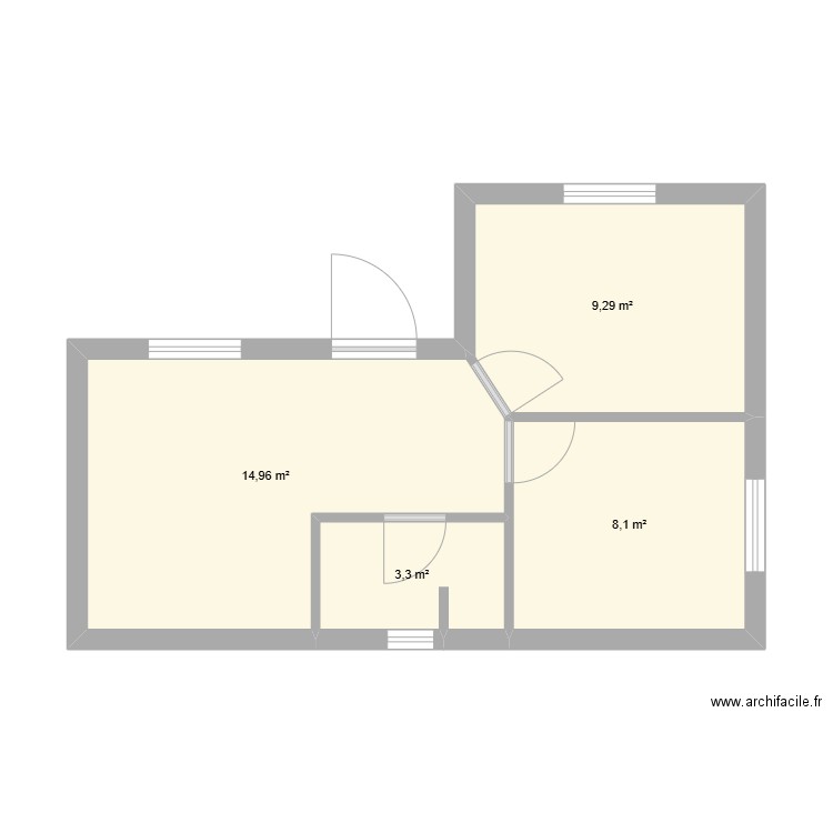 studio. Plan de 4 pièces et 36 m2