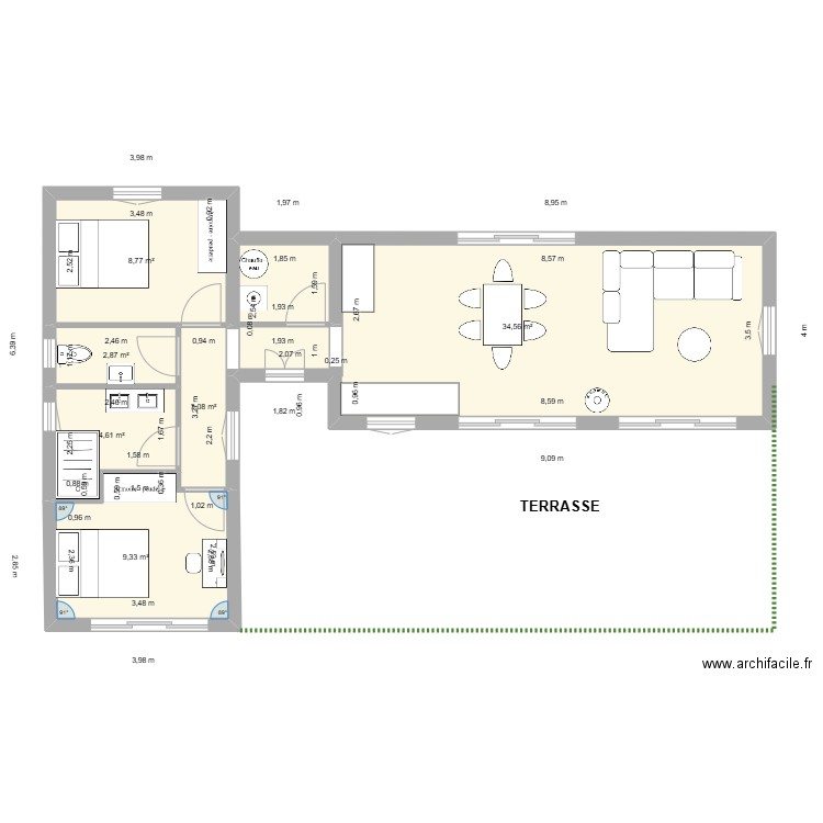 Koya JOB 70m2 privé. Plan de 6 pièces et 63 m2
