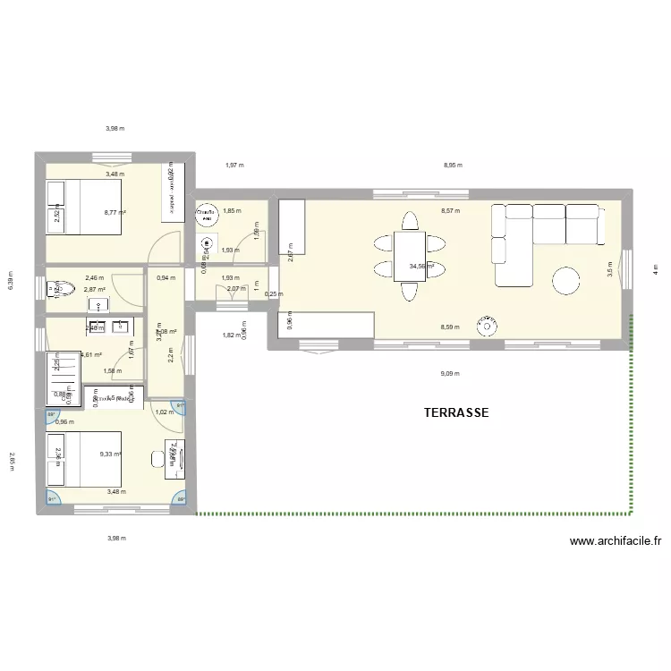 Koya JOB 70m2 priv&eacute;. Plan de 