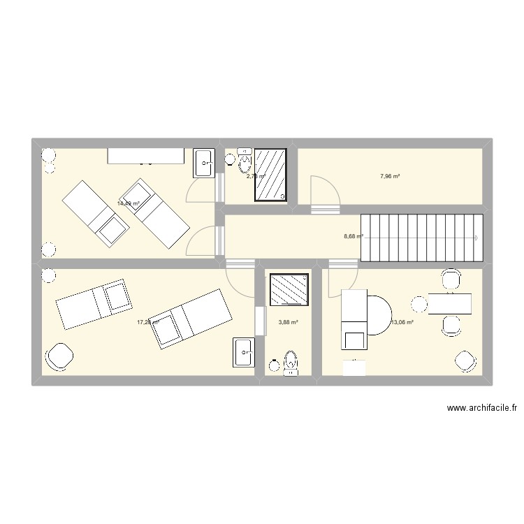 spa 2. Plan de 7 pièces et 68 m2