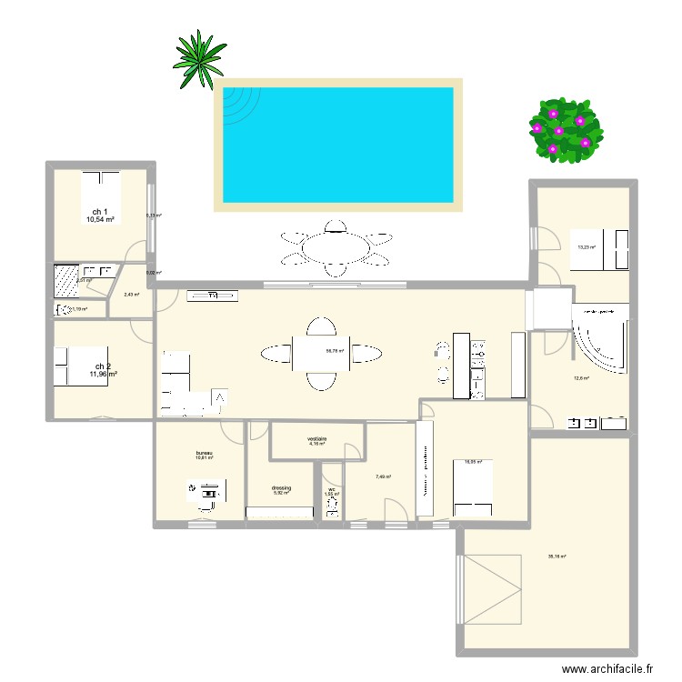 maison U 2. Plan de 17 pièces et 193 m2