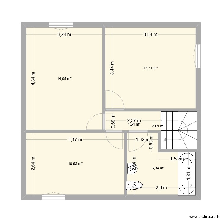 Bruyères haut. Plan de 6 pièces et 50 m2