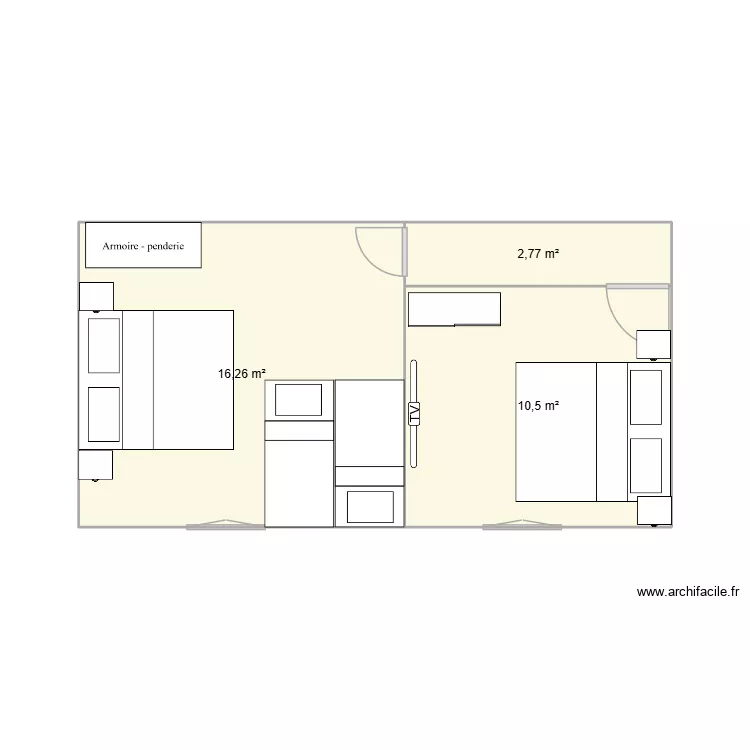 chambres. Plan de 3 pièces et 30 m²