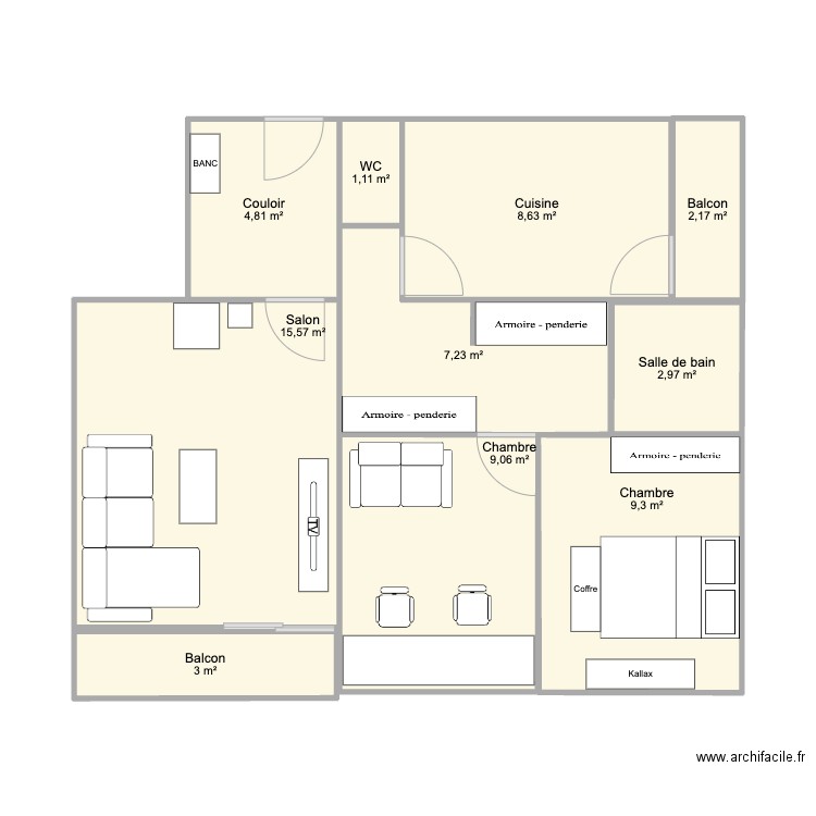 Appart. Plan de 10 pièces et 64 m2