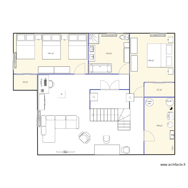 plan de base du sous-sol chalet 1. Plan de 6 pièces et 56 m2