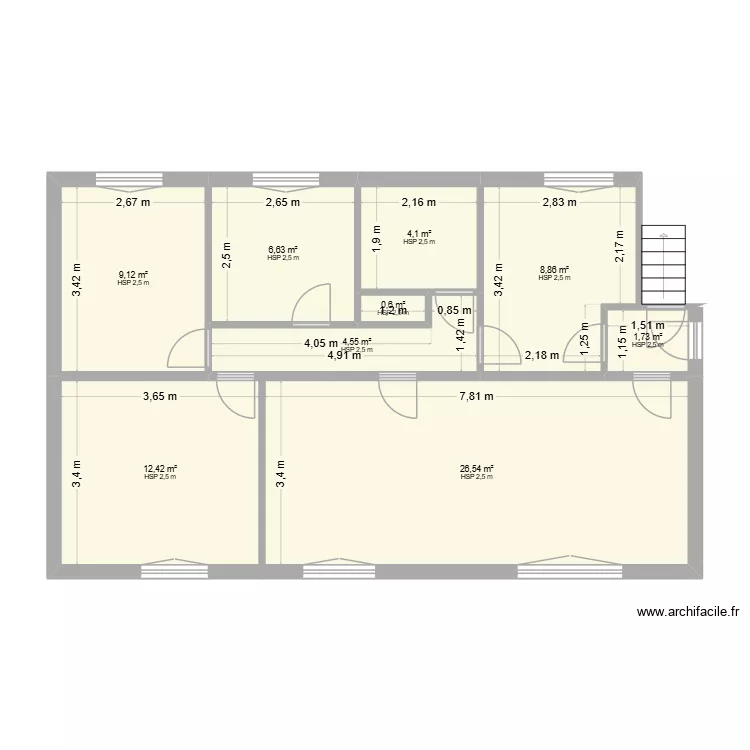 Etage 1. Plan de 9 Pièces et 75 m²