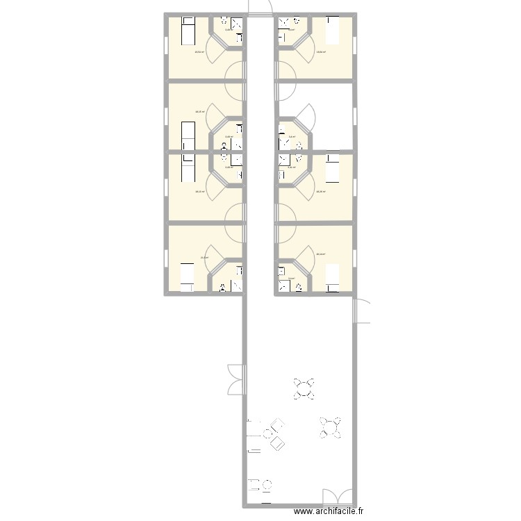 EHPAD Alz . Plan de 14 pièces et 151 m2