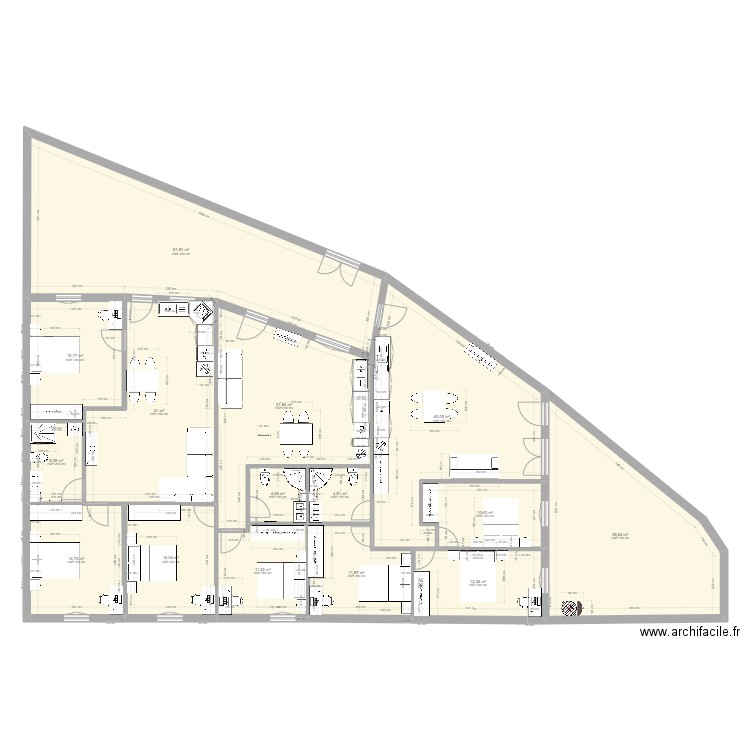 gandara t2+t2+t3 modif chambre. Plan de 15 pièces et 297 m2