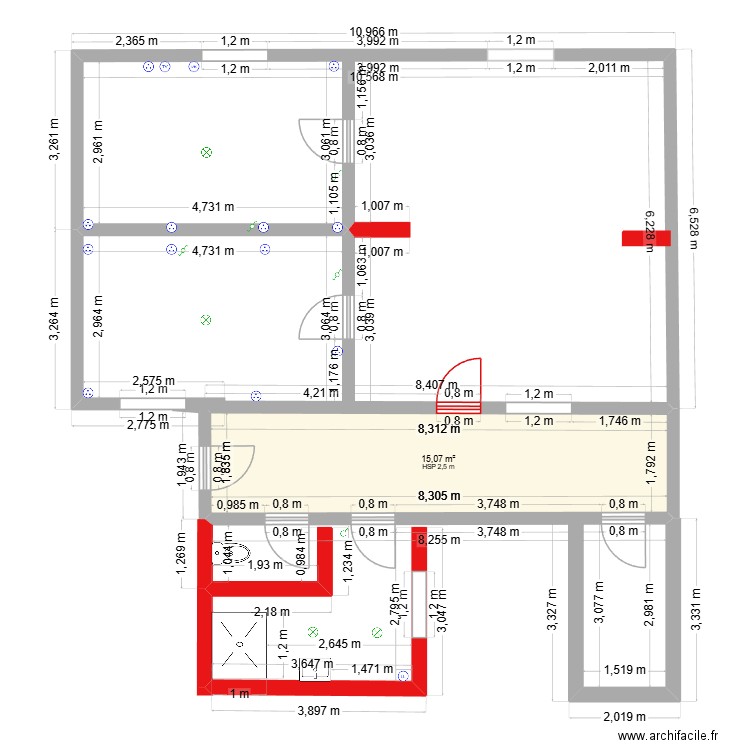 Valerie. Plan de 1 pièce et 15 m2