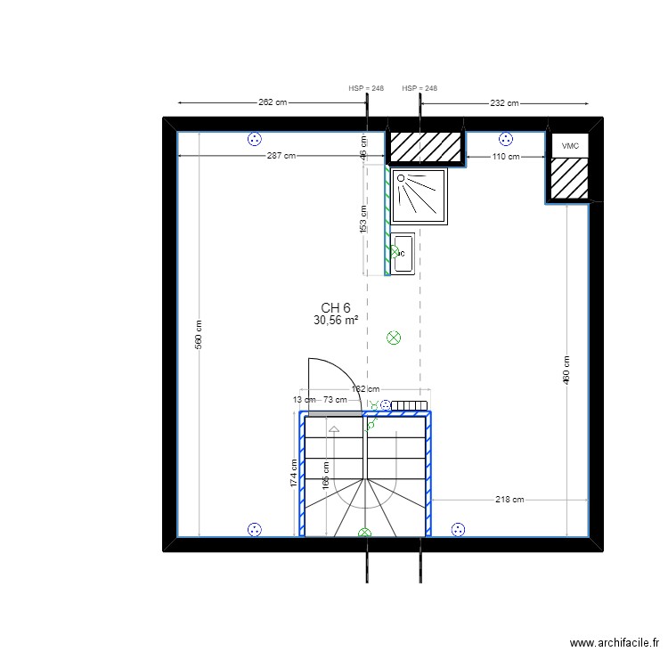 PROJET LECOMTE - PLAN COMBLES P1. Plan de 3 pièces et 31 m2