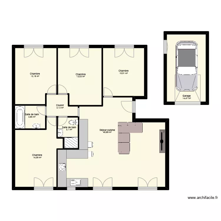capek PICARDIE cuisine ouverte. Plan de 9  et 116 m²