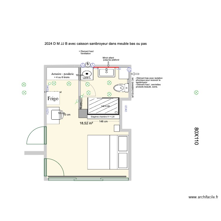 2024 D M JJ B avec Caisson Sanibroyeur. Plan de 1 pièce et 19 m2