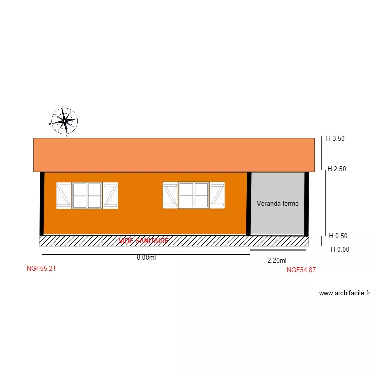 Facade OUEST              chalet OUEST. Plan de 